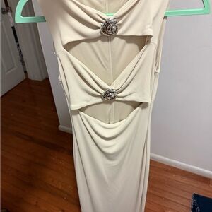 Zara Cream Sheath Dress with Cowl Neck for Cocktail